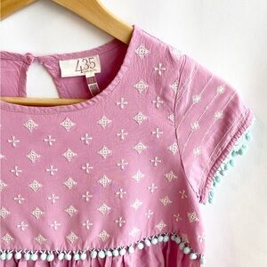 Matilda Jane Girls Size 12 Pink Embroidered Blouse | Pom Trim Boutique Top